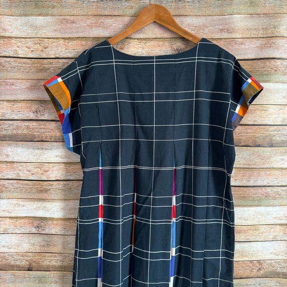 Marimekko Women's Vintage Windowpane Rainbow Pleated Short Sleeve Dress Size M - Picture 7 of 13